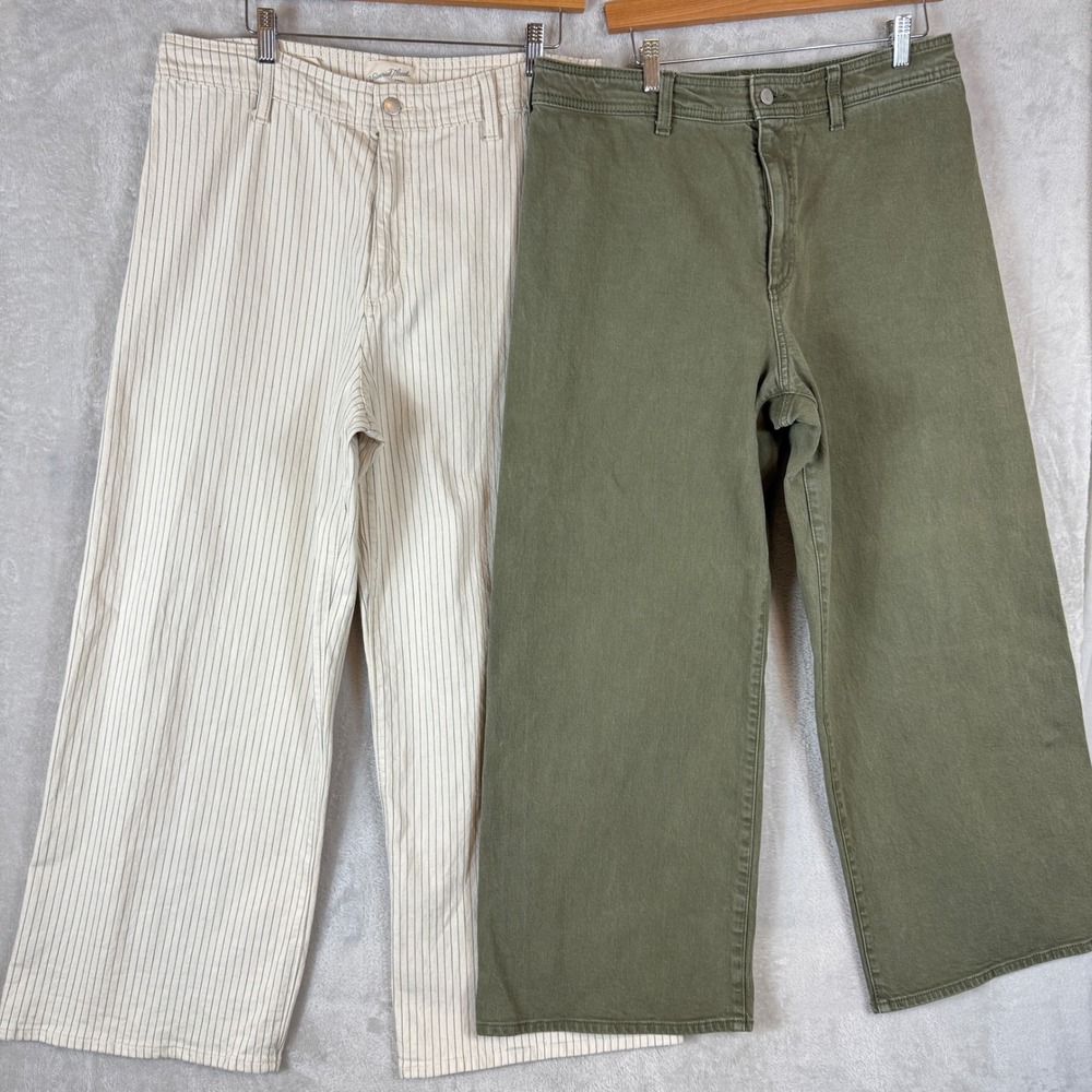 Universal Thread Sailor Wide Leg Pants 14R Striped Cream Olive Green set (2)